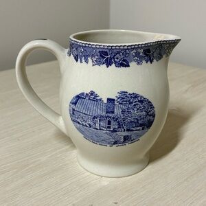 Jonroth England Blue Transferware Pitcher Historic House Winter Collectible